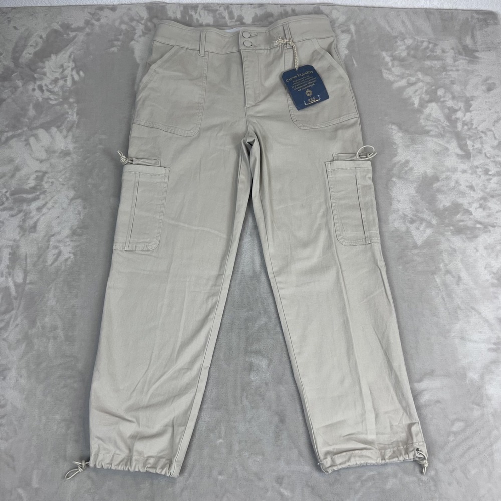Democracy Pants Womens 10 Beige‎ Ab Solution Cargo Jogger Utility Safari Comfort